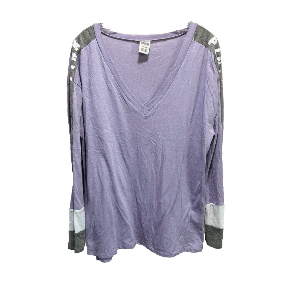 VS PINK Lavender/Gray V Neck Long Sleeve Top Size L Oversized Lightweight